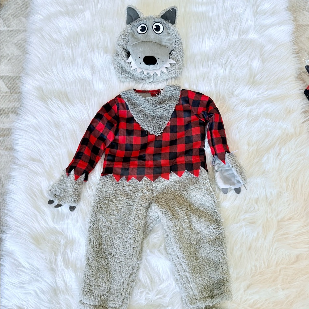 Gray and Red Plaid Wolf Costume